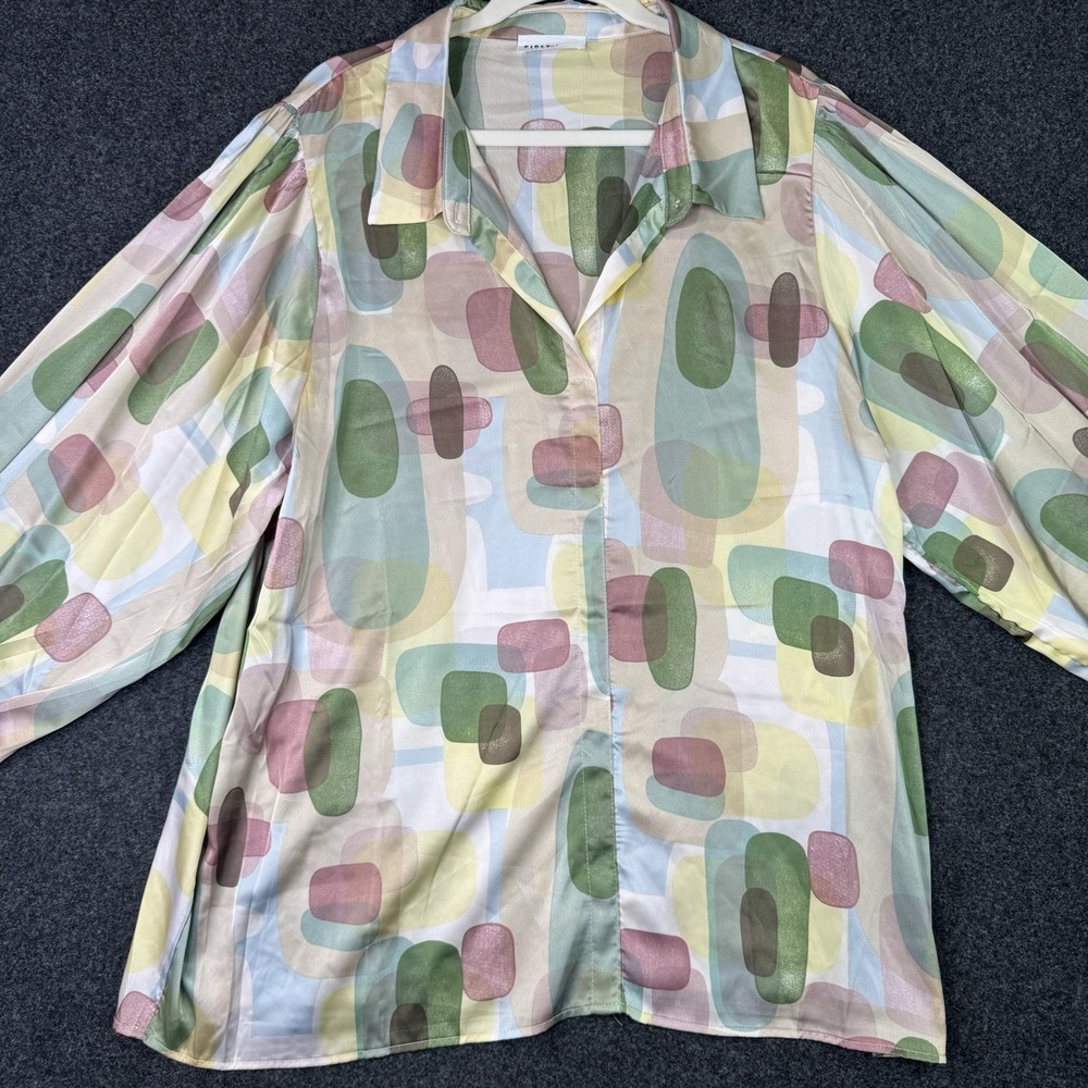 First Love by Lovelyn Womens Blouse 3X Retro Mod Abstract Geometric Satin-like